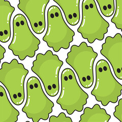 Pattern of green slime ghosts with cartoon style, Vector