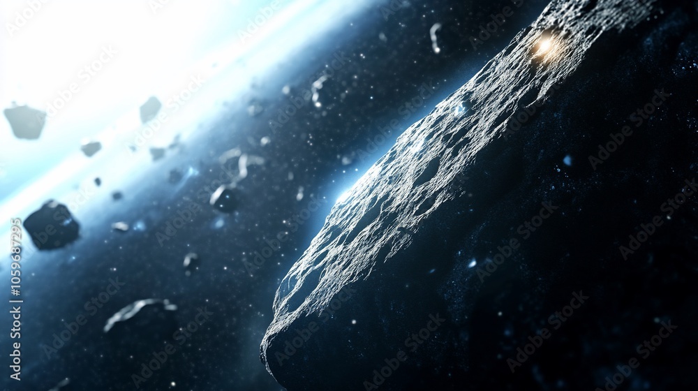 Aufkleber a close-up view of an asteroid field with a large asteroid in the foreground.