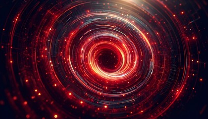 Obraz premium A close-up of a red, glowing circle with a grainy texture. The circle is set against a dark background and appears to be a portal vortex, created with A.i generative