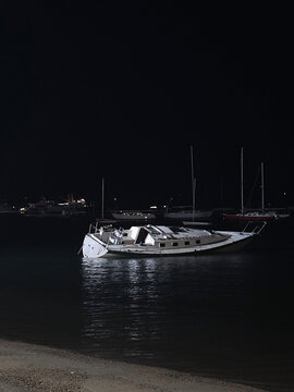 Abandoned shipwreck after hurricane