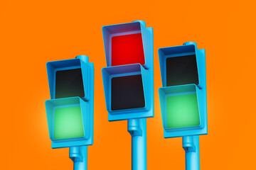 Traffic light signals indicating stop and go actions clearly visible