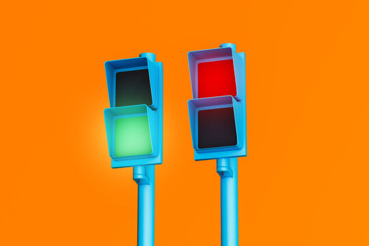 Traffic light signals indicating stop and go actions clearly visible