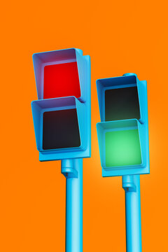 Traffic light signals indicating stop and go actions clearly visible