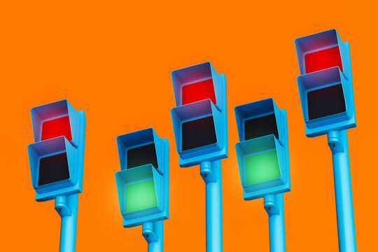 Traffic light signals indicating stop and go actions clearly visible
