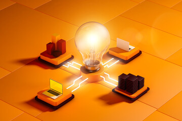 Energy center concept showcasing technology and light connections