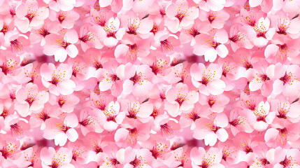 Fototapeta premium Seamless pattern of vibrant cherry blossoms in full bloom with delicate hanafubuki ideal for spring themed designs
