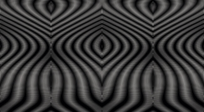 Monochrome ornamental geometric striped texture with wave effect. Trendy and cool blending abstract line art for design websites, accessories for phones, mobile apps, page image.