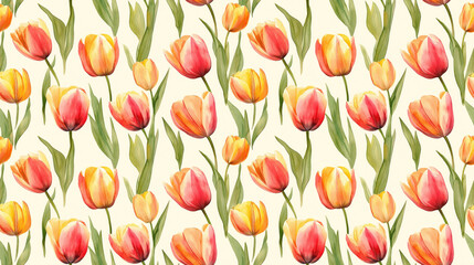 Obraz premium Seamless watercolor pattern featuring vibrant spring flowers and tulips perfect for festive decorations