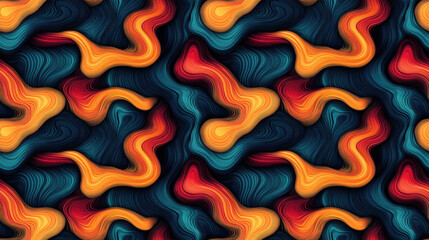 Obraz premium Colorful psychedelic seamless pattern featuring interwoven curved shapes for vibrant graphic design applications