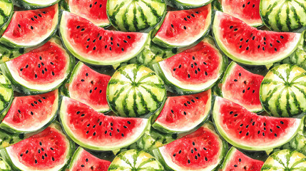 Seamless watermelon and melon pattern with vibrant watercolor illustrations ideal for fabric or wallpaper design