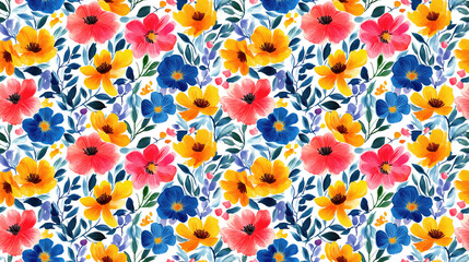 Obraz premium Colorful watercolor flowers seamless pattern for textile design and home decor