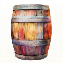 Fototapeta premium Rustic Wooden Barrel with Colorful Weathered Texture Isolated on White Background for Vintage and Decorative Design Concepts