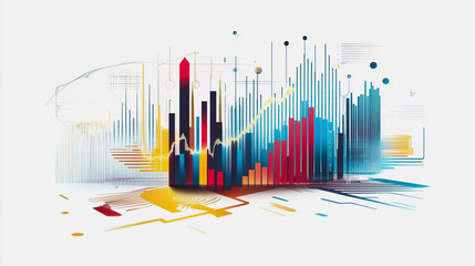 Abstract white background with Colorful charts and graphs with statistics to innovative analyze business potential and forecast future development of companies growth.