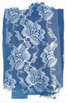 Lace pattern cyanotype with intricate details