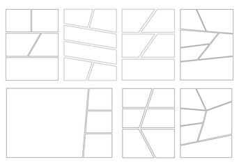 Set of templates for manga comic panels. Comic or Manga background frames and panels, designed for use by mangaka or comic artists. Backgrounds for comics or manga.