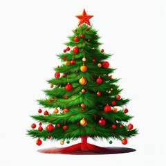 Fototapeta premium A decorated Christmas tree with colorful ornaments and a star on top.