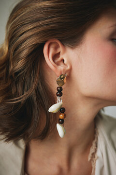 Closeup of woman ear with jewelry