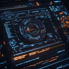 Obraz premium Futuristic Digital Interface with Neon Blue and Orange Accents in Focus