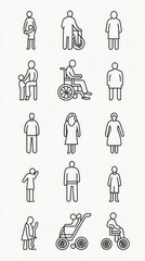 Collection of Simple Icons Representing People of Different Ages and Abilities