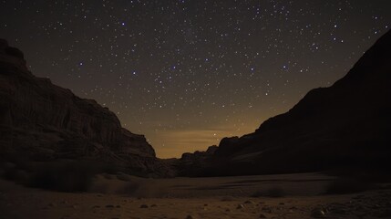 Starry Night Sky Over Mountain Valley