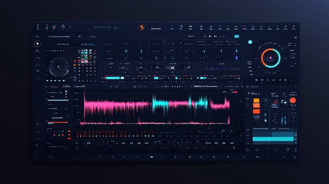 Modern digital audio workstation interface with sound wave display and various control elements.
