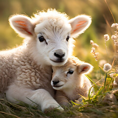 Obraz premium sheep and lamb in meadow