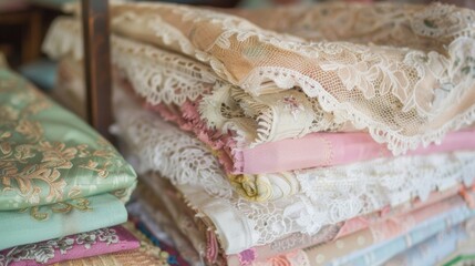 A feast for the eyes and a trip down memory lane this market stall is a treasure trove of antique lace and pastelcolored fabrics from years past.