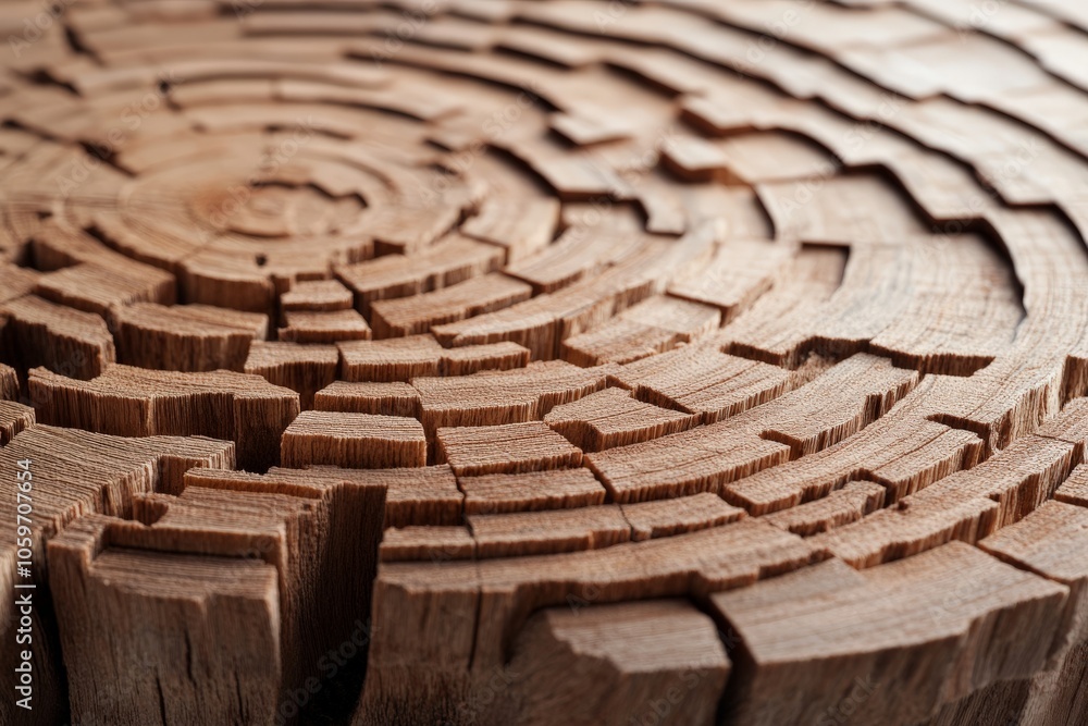 Poster close-up view of a wooden log’s weathered cross-section, emphasizing the intricate patterns and text