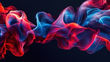 Fototapeta premium Abstract background with red and blue smoke-like shapes on a dark background.