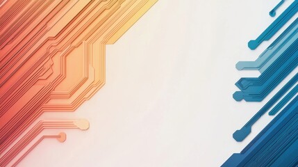 Obraz premium Abstract technology background with colorful circuit lines and soft gradient.
