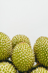 Vertical Close-Up Of Durian Fruit White Background, King Of Fruit In Thailand.