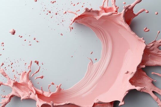 A dynamic pink liquid splash stands frozen against a gray background, engaging viewers with its energy, artistic form, and contrast between fluidity and stillness.