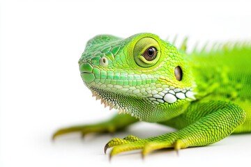 Fototapeta premium A Vibrant Green Reptile Resting Elegantly on a Clear Background Showcasing Its Intricate Details
