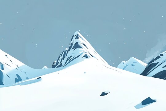 Pic enneig&eacute; avec chute de neige dans un style vectoriel &eacute;pur&eacute;.