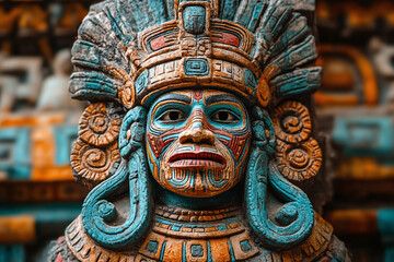 Obraz premium Aztec war god representation on temple wall.