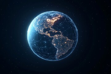 Fototapeta premium This artwork represents Earth with a grid of network overlays, symbolizing modern technological connectivity and the intricate weave of human-made systems.