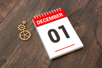 December 1st. Image of december 1 wooden color calendar