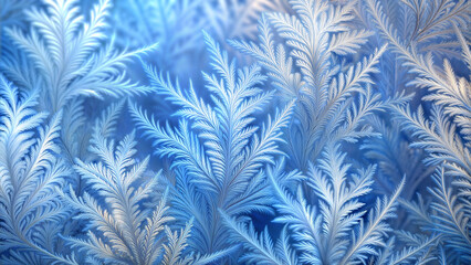 Fototapeta premium Detailed Blue Frost Fern Patterns on Glass