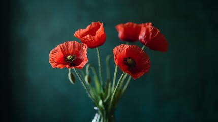 Obraz premium Vibrant Red Poppy Bouquet on Dark Background