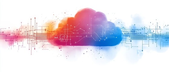 Obraz premium Intricate Watercolor Illustration of a Cloud Surrounded by Complex Designs and Vibrant Colors in a Unique Art Style