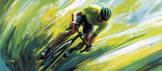 Cyclist in yellow jersey racing down a road.