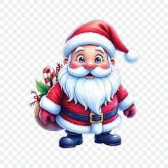 Obraz premium Watercolor christmas santa claus on transparent background isolated. Christmas and gifts. New Year
