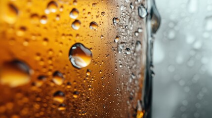 Close-up abstract of whiskey with water drops for beverage or bar design