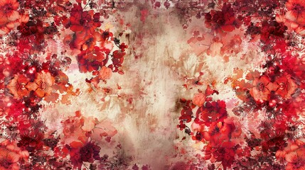 Fototapeta premium Abstract Watercolor Painting of Red Flowers on a Grunge Background