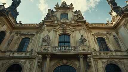 Obraz premium Baroque building with elaborate sculptures and ornamentation, wide sky space