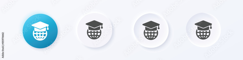 Poster global education icon. neumorphism round style button design vector
