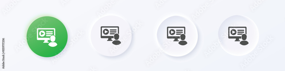 Poster video tutorial icon. neumorphism round style button design vector