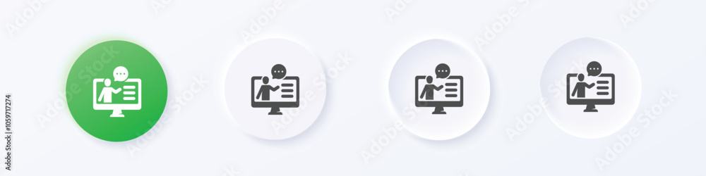 Aufkleber teaching, video tutorial icon. neumorphism round style button design vector