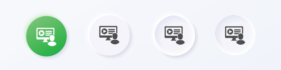 Video tutorial icon. Neumorphism round style button design vector