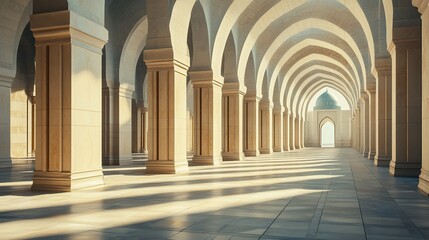 Obraz premium Close-up of UAE mosque arches and columns, copy space on side